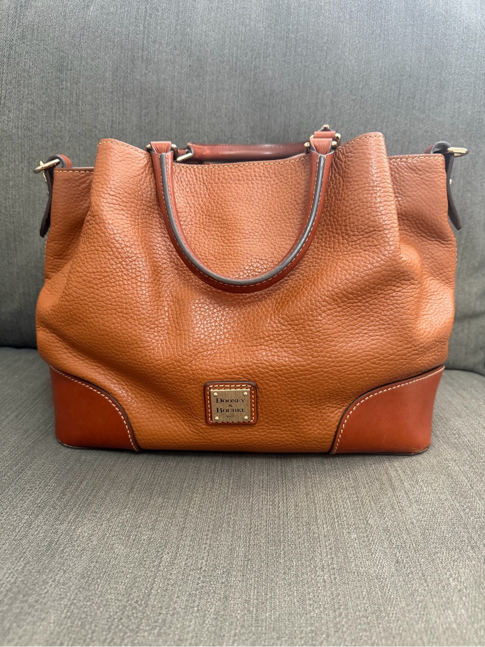 Dooney & Bourke Brenna Caramel Pebble Grain Leather Satchel Shoulder Bag